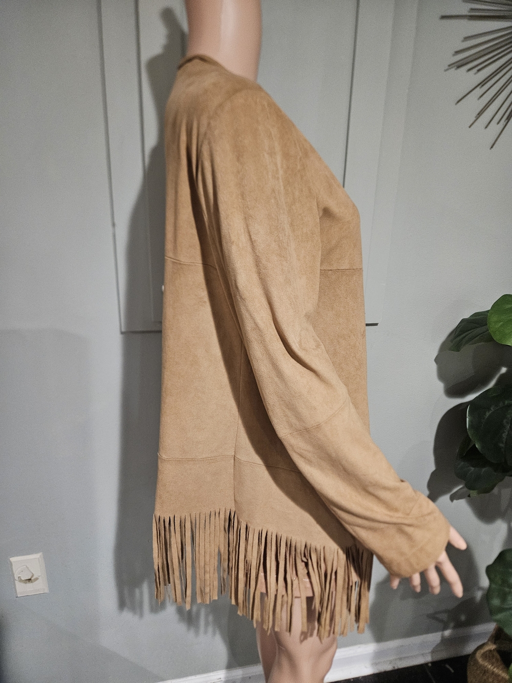 Zara Faux Suede Fringe Cardigan Jacket Western Boho Duster Tan. Size M - Picture 12 of 15